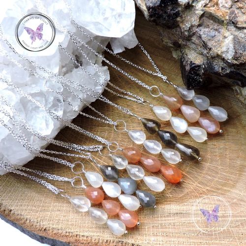 Moonstone Teardrop Pendant Necklace - Peach